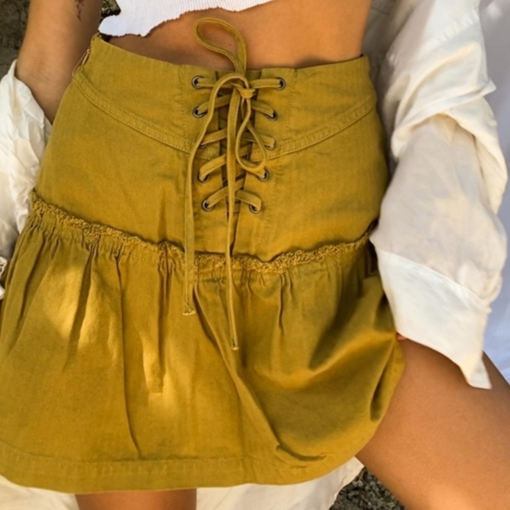 Free People Positano Mini Tie-Back Skirt in Olive Green